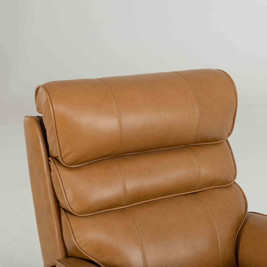 Irene House 9188 Pro Medium triple-motor power lift recliner in yellow-brown top-grain leather, upholstery detail