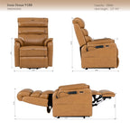 Irene House 9188 Pro Medium triple-motor power lift recliner in yellow-brown top-grain leather, dimensions, 350 lb capacity, fits 5 foot 2 to 5 foot 9 users
