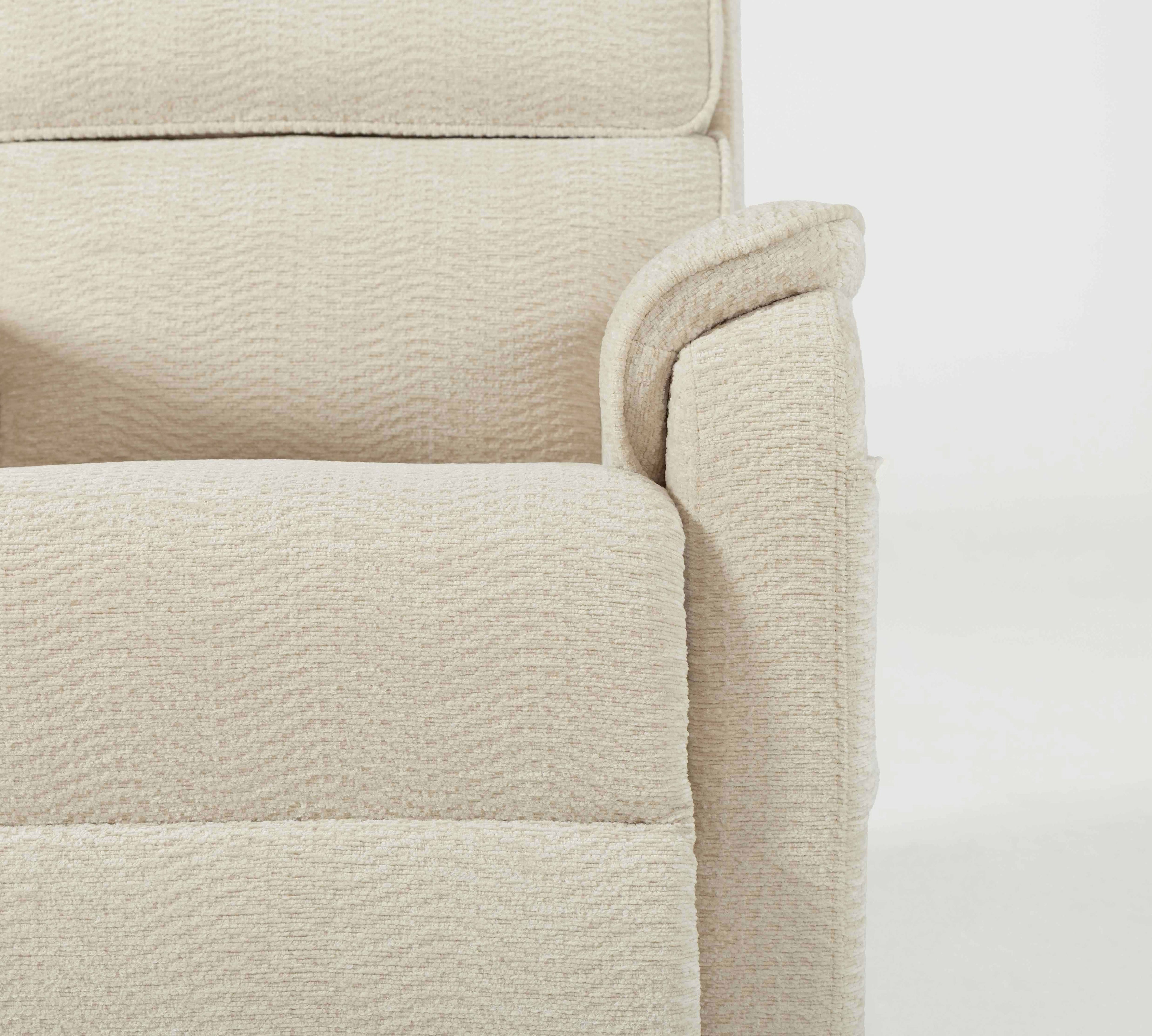 Irene House 9188 Pro Medium triple-motor power lift recliner in cream white chenille, upholstery detail