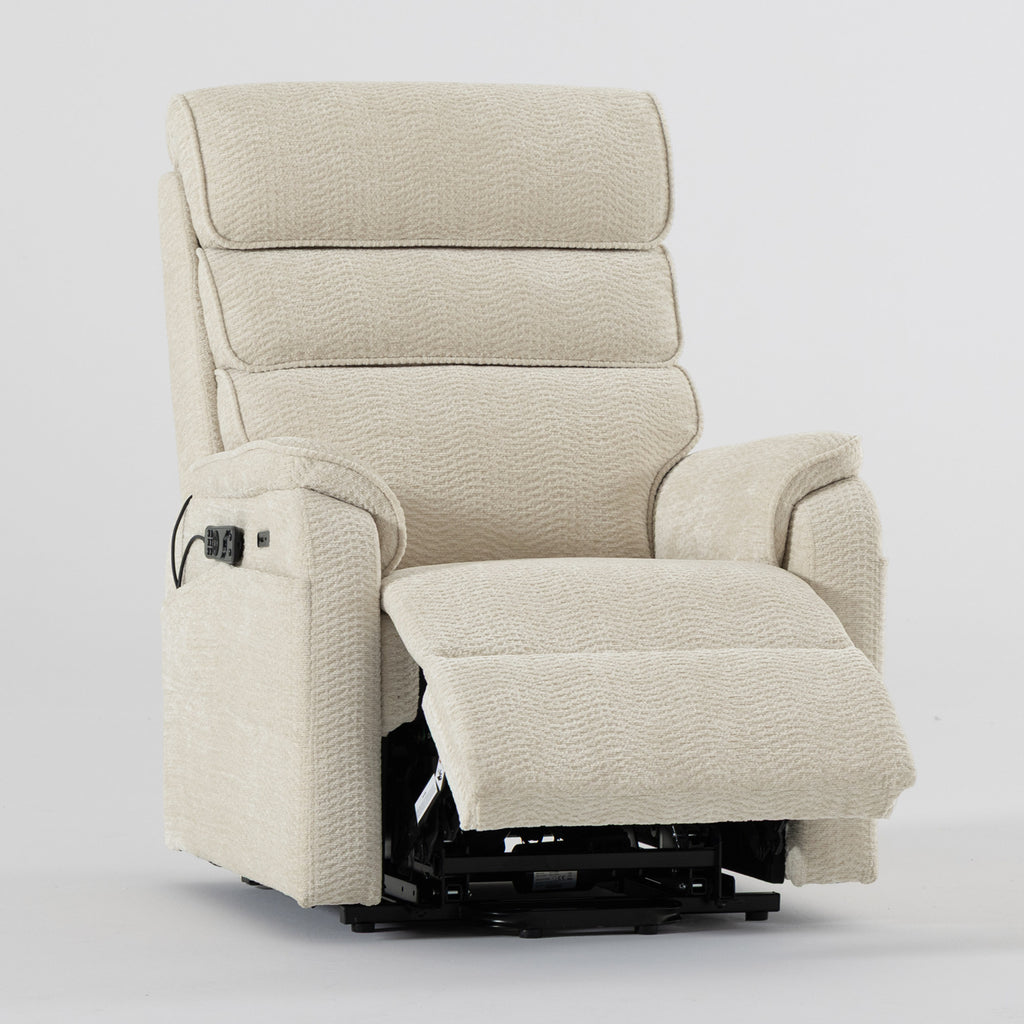 Irene House 9188 Pro Medium triple-motor power lift recliner in cream white chenille, 45-degree front view