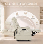 Irene House 9188 Pro Medium triple-motor power lift recliner in cream white chenille, reclined fully flat for sleeping