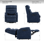 Irene House 9188 Pro Medium triple-motor power lift recliner in blue chenille, dimensions, 350 lb capacity, fits 5 foot 2 to 5 foot 9 users