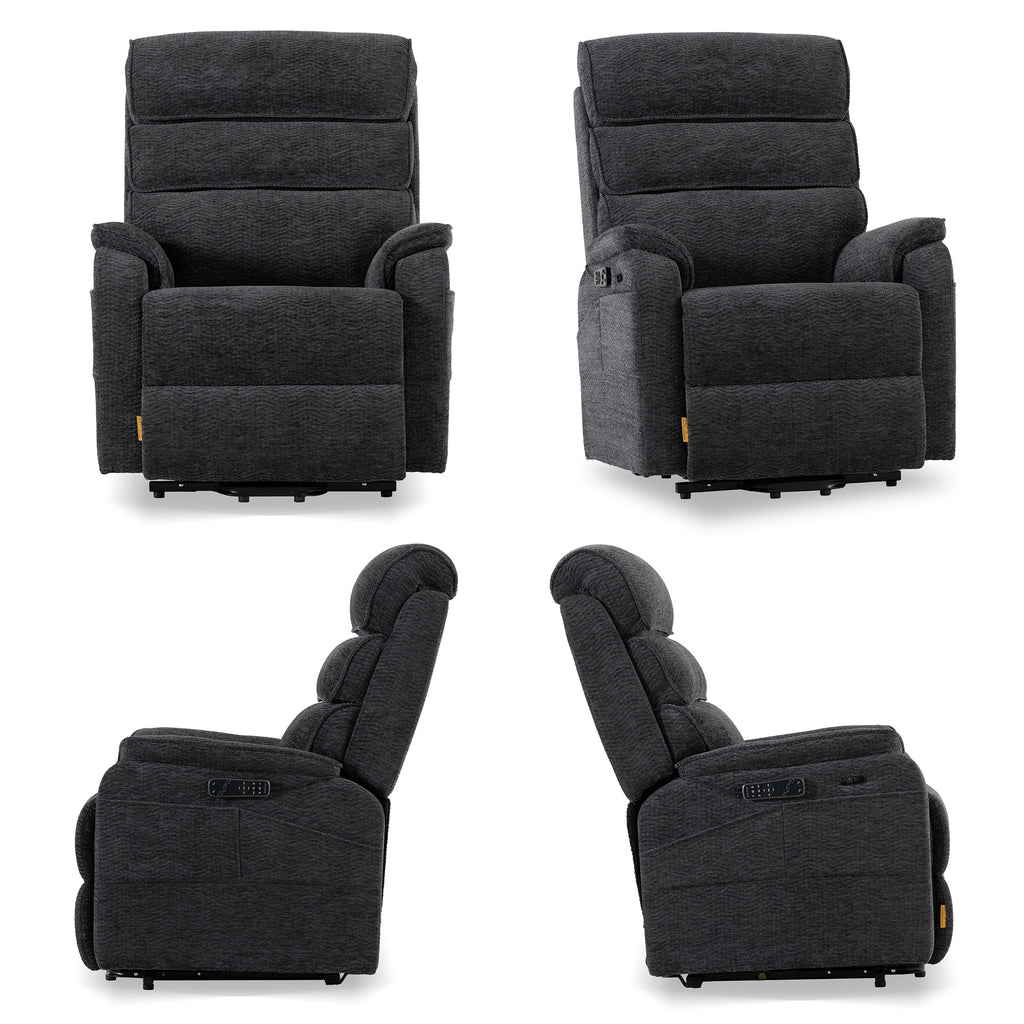 Irene House 9188 Pro Medium triple-motor power lift recliner in dark gray chenille, four-angle view
