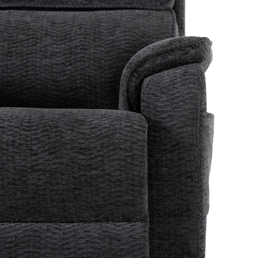 Irene House 9188 Pro Medium triple-motor power lift recliner in dark gray chenille, upholstery detail