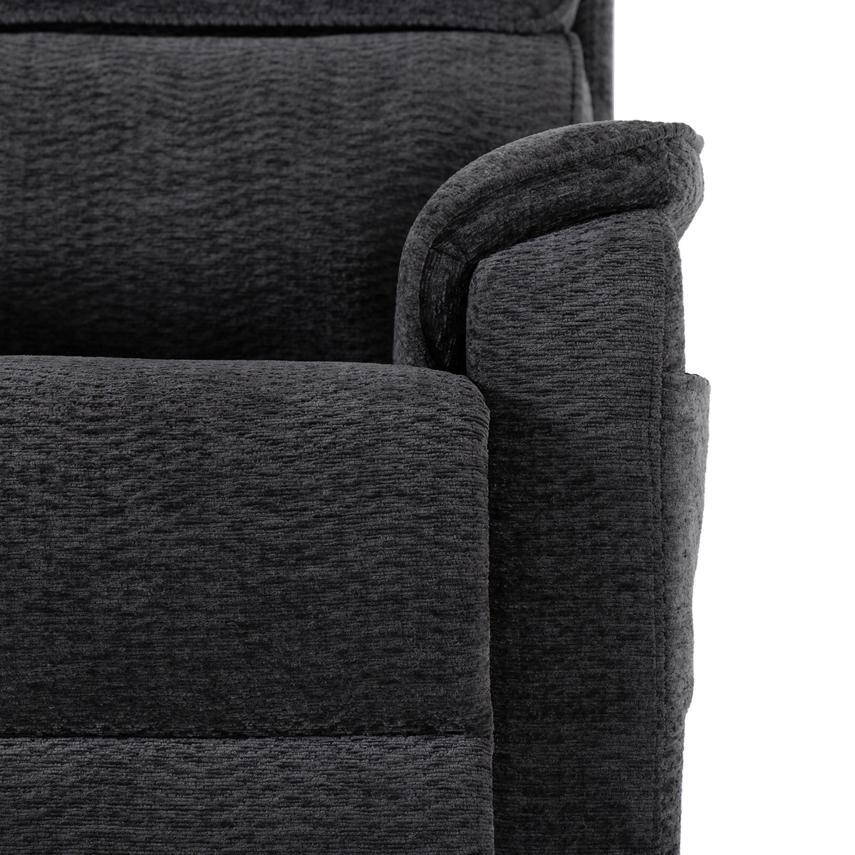 Irene House 9188 Pro Medium triple-motor power lift recliner in dark gray chenille, upholstery detail