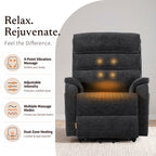 Irene House 9188 Pro Medium triple-motor power lift recliner in dark gray chenille, four-point vibration massage and dual-zone lumbar and seat heating