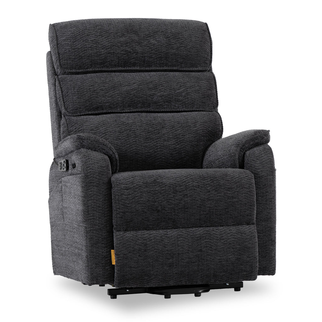 Irene House 9188 Pro Medium triple-motor power lift recliner in dark gray chenille, 45-degree front view