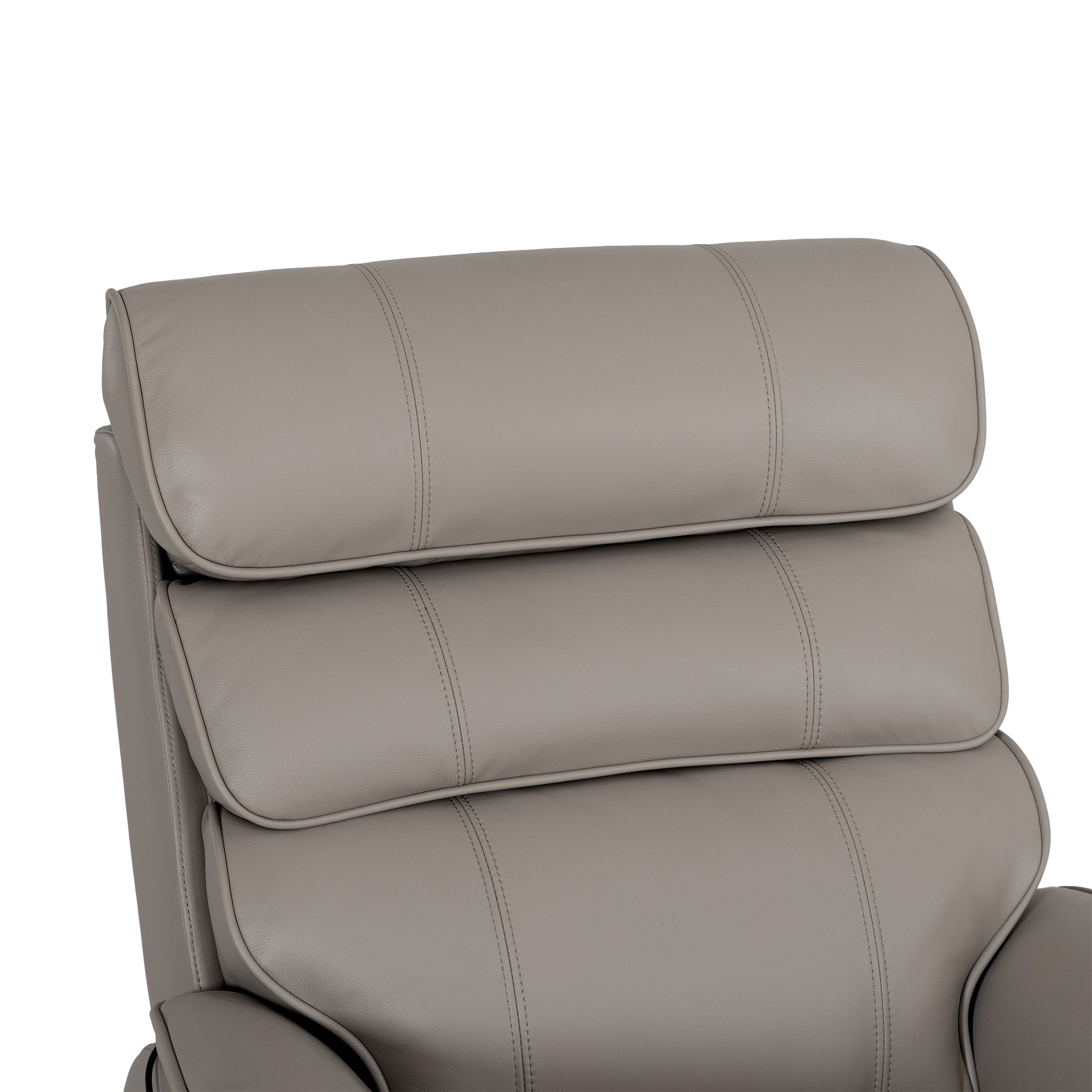 Irene House 9188 Pro Medium triple-motor power lift recliner in light gray top-grain leather, upholstery detail