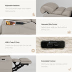 Irene House 9188 Pro Medium triple-motor power lift recliner in light gray top-grain leather, upgraded features detail