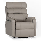 Irene House 9188 Pro Medium triple-motor power lift recliner in light gray top-grain leather, 45-degree front view