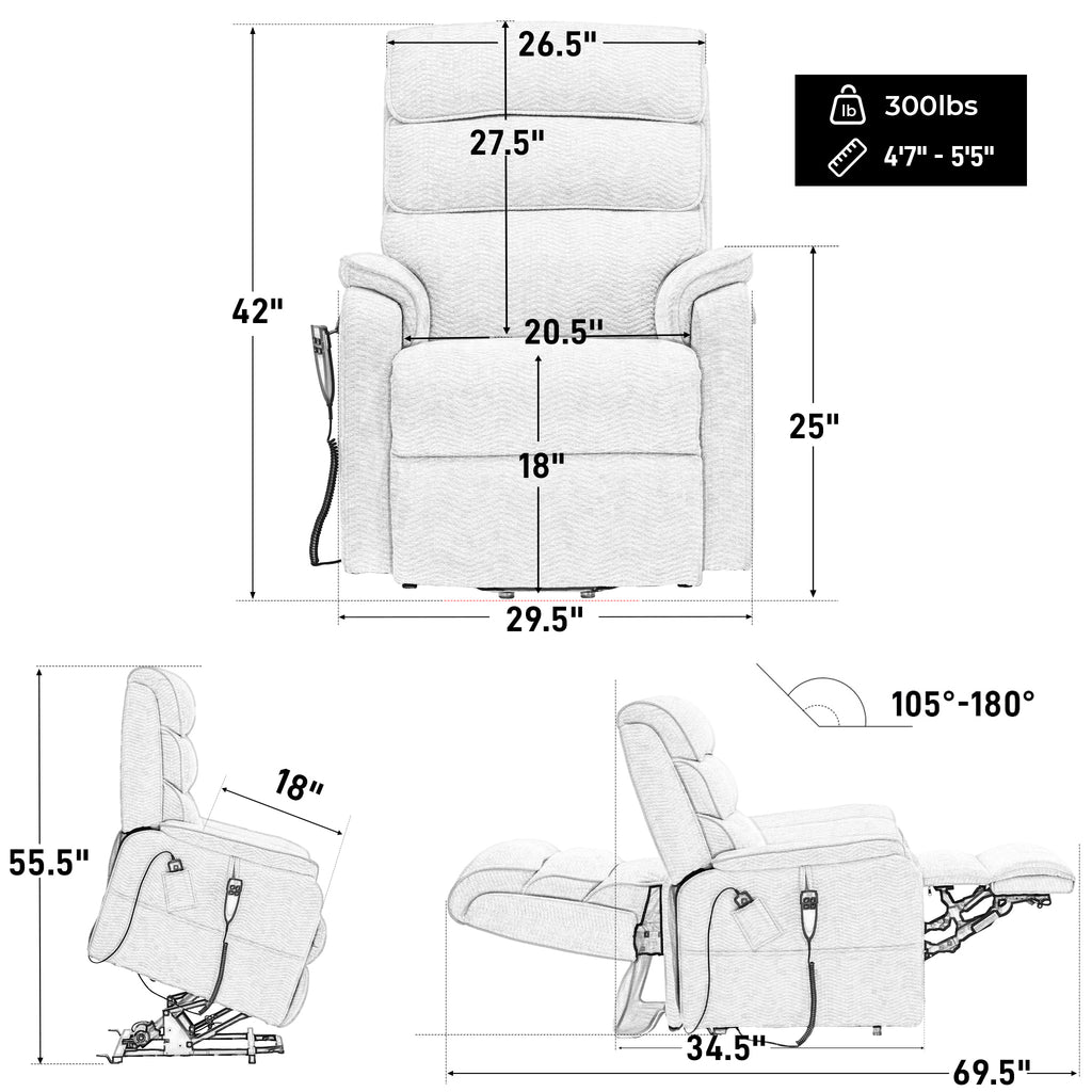9188S Small Power Lift Recliner – Dual Motor, Lay Flat, Heat & Massage