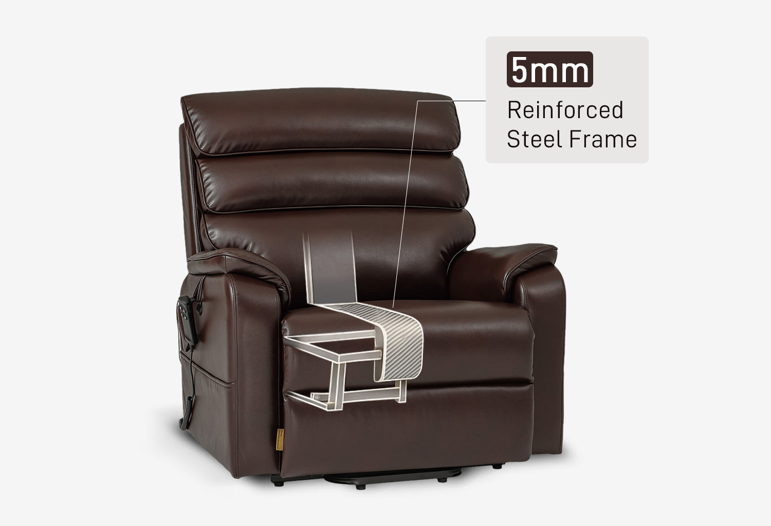 Triple-motor system: Two motors control the lift and footrest, while a third adjusts the backrest, offering customized comfort and easy positioning.