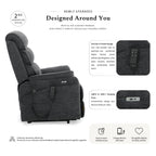 Irene House 9188E wide dark gray chenille power lift recliner, 2nd generation upgrade with four higher side pockets and USB-A and USB-C charging ports