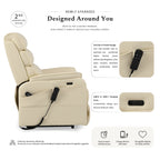 Irene House 9188E wide cream white breathable leather power lift recliner, 2nd generation upgrade with four higher side pockets and USB-A and USB-C charging ports