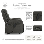 Irene House 9188E wide gray breathable leather power lift recliner, 2nd generation upgrade with four higher side pockets and USB-A and USB-C charging ports