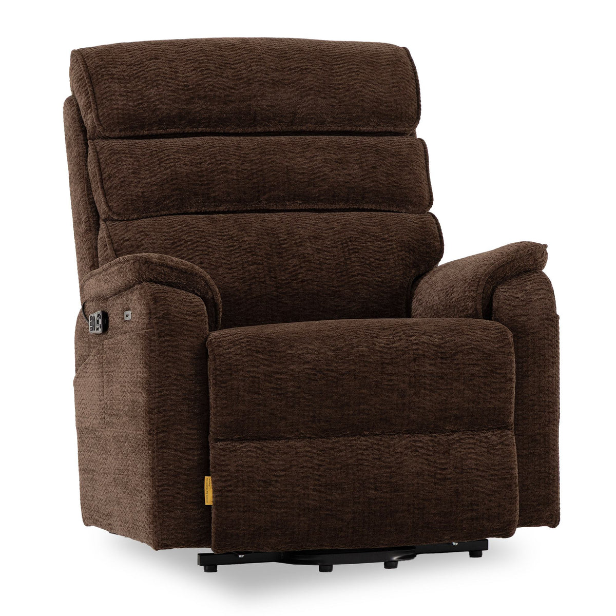 Irene House 9188E Pro oversized power lift recliner in dark brown chenille, 45-degree front view on white