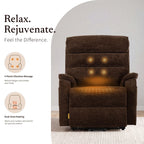 Irene House 9188E Pro in dark brown chenille showing four-point vibration massage and dual-zone heating at the lumbar and seat