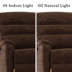Irene House 9188E Pro dark brown chenille upholstery compared under indoor light and natural light