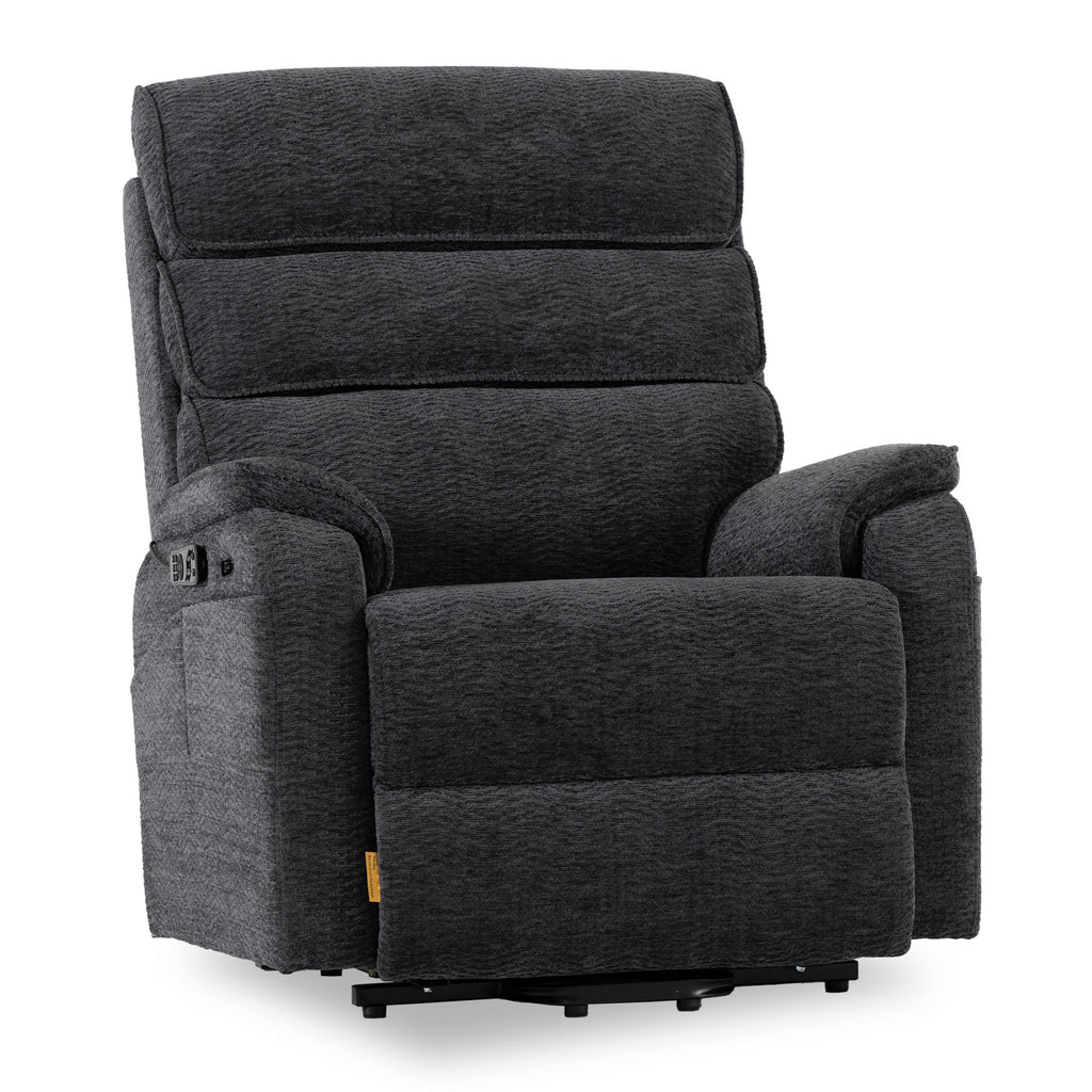 Irene House 9188E Pro oversized power lift recliner in dark gray chenille, 45-degree front view on white