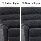 Irene House 9188E Pro dark gray chenille upholstery compared under indoor light and natural light