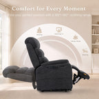 Irene House 9188E Pro in dark gray chenille reclining through its 105 to 180 degree range for reading, TV and resting