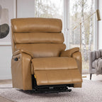 Irene House 9188E Pro in top grain yellow brown leather in a living room, seat raised in lift position for standing up