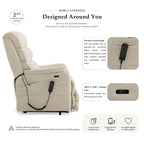 Irene House 9188ET big and tall beige chenille power lift recliner, 2nd generation upgrade with four higher side pockets and USB-A and USB-C charging ports