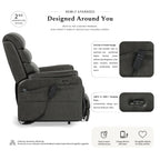 Irene House 9188ET big and tall gray breathable leather power lift recliner, 2nd generation upgrade with four higher side pockets and USB-A and USB-C charging ports