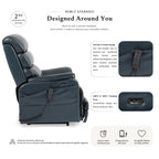 Irene House 9188ET big and tall dark blue top grain leather power lift recliner, 2nd generation upgrade with four higher side pockets and USB-A and USB-C charging ports