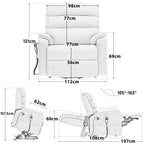 Irene House 9188 EW500 heavy duty lift recliner dimensions chart in centimetres for the 500 lb capacity frame, reclines from 105 to 165 degrees