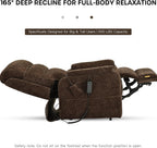 Deep recline graphic for the Irene House 9188 EW500 dark brown chenille: the chair opened right back to 165 degrees for full-body relaxation, built for big and tall users up to 500 lb