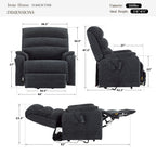 Irene House 9188 EWT500 heavy duty lift recliner dimensions in dark gray chenille — 500 lb capacity, for users 5'8" to 6'5", 44 inch overall width, 30.5 inch seat width, 82 inch reclined length, 105 to 165 degree recline