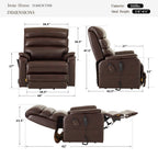 Irene House 9188 EWT500 heavy duty lift recliner dimensions in brown breathable leather — 500 lb capacity, for users 5'8" to 6'5", 44 inch overall width, 30.5 inch seat width, 82 inch reclined length, 105 to 165 degree recline