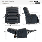 Irene House 9188 EWT500 heavy duty lift recliner dimensions in dark blue top grain leather — 500 lb capacity, for users 5'8" to 6'5", 44 inch overall width, 30.5 inch seat width, 82 inch reclined length, 105 to 165 degree recline