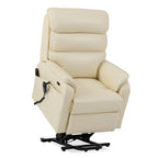 Irene House 9188S cream white breathable leather lift chair raised on its lift base, seen at a three-quarter angle
