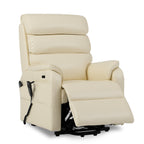 Irene House 9188S cream white breathable leather recliner partly reclined with the footrest raised, seen at a three-quarter angle