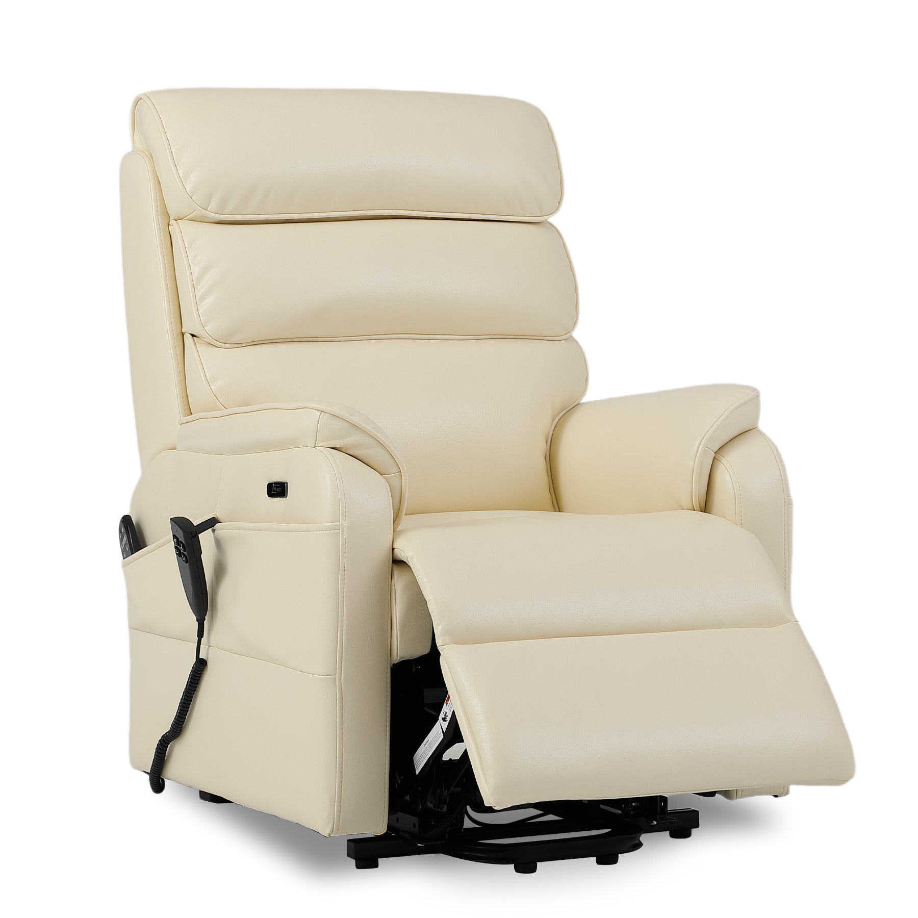 Irene House 9188S cream white breathable leather recliner partly reclined with the footrest raised, seen at a three-quarter angle