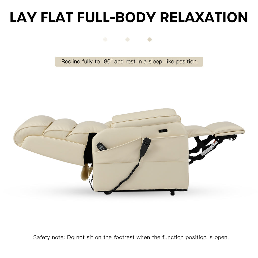Lay flat graphic for the Irene House 9188S cream white breathable leather: the chair reclined fully flat into a sleep-like position