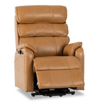 Irene House 9188S Pro small power lift recliner for petite adults in yellow brown top grain leather, 45-degree view with the footrest extended