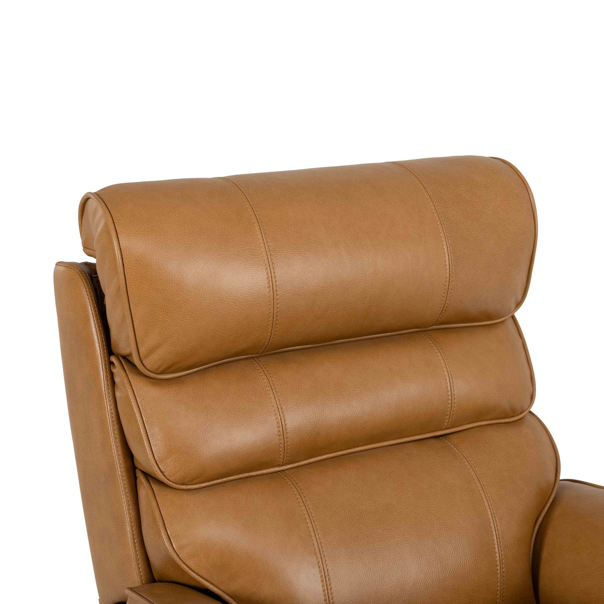 Close-up of the adjustable headrest on the Irene House 9188S Pro in yellow brown top grain leather