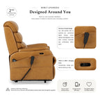 Irene House 9188S petite camel brown top grain leather power lift recliner, 2nd generation upgrade with four higher side pockets and USB-A and USB-C charging ports