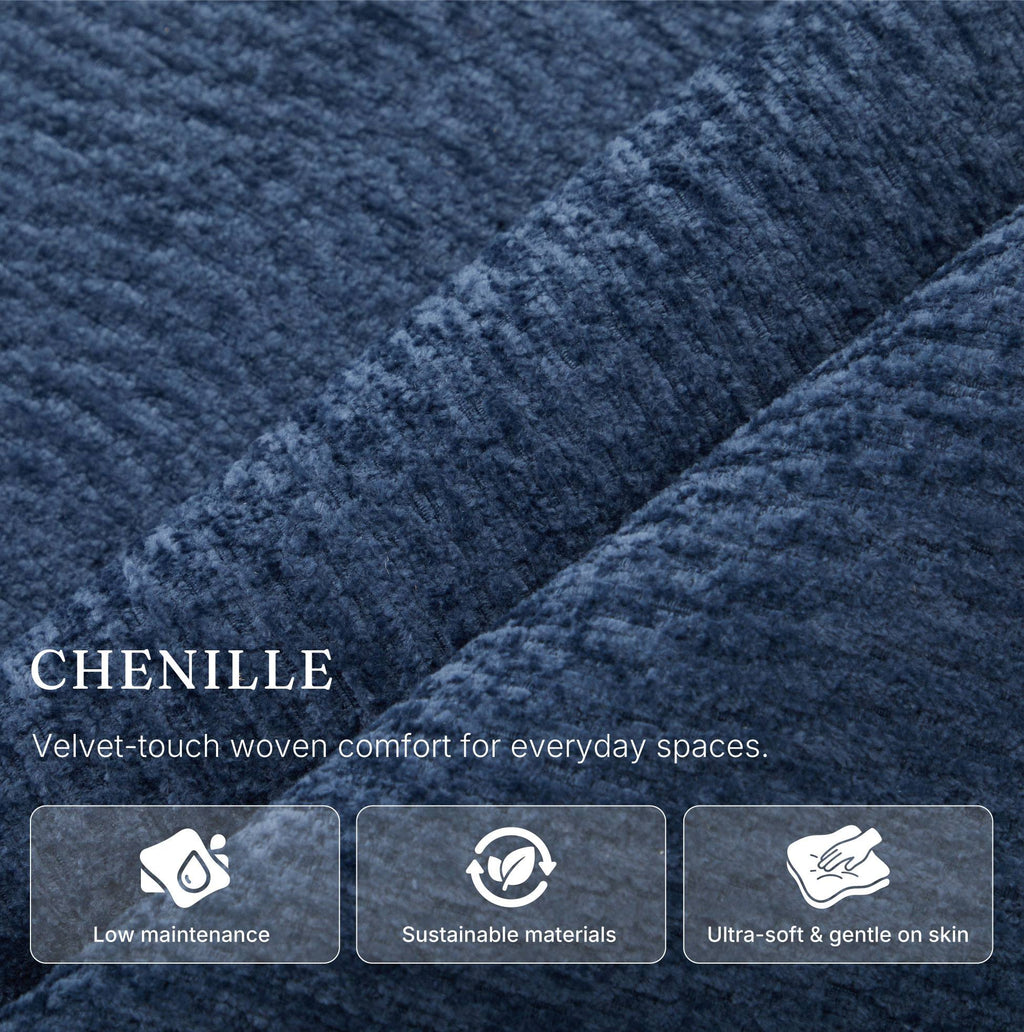 Chenille fabric used on the Irene House 9188S Pro in blue — velvet-touch woven, low maintenance, gentle on skin
