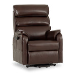 Irene House 9188S Pro small power lift recliner in brown breathable faux leather, 45-degree view with the seat raised