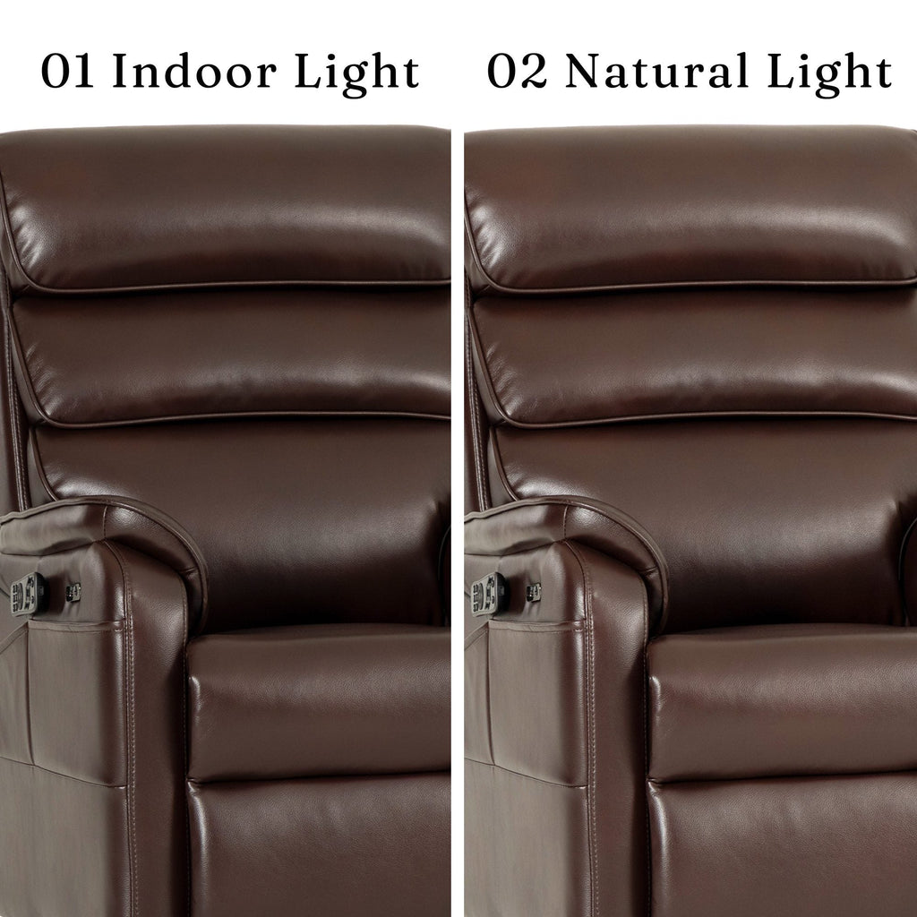 Irene House 9188S Pro brown breathable faux leather upholstery compared under indoor light and natural light