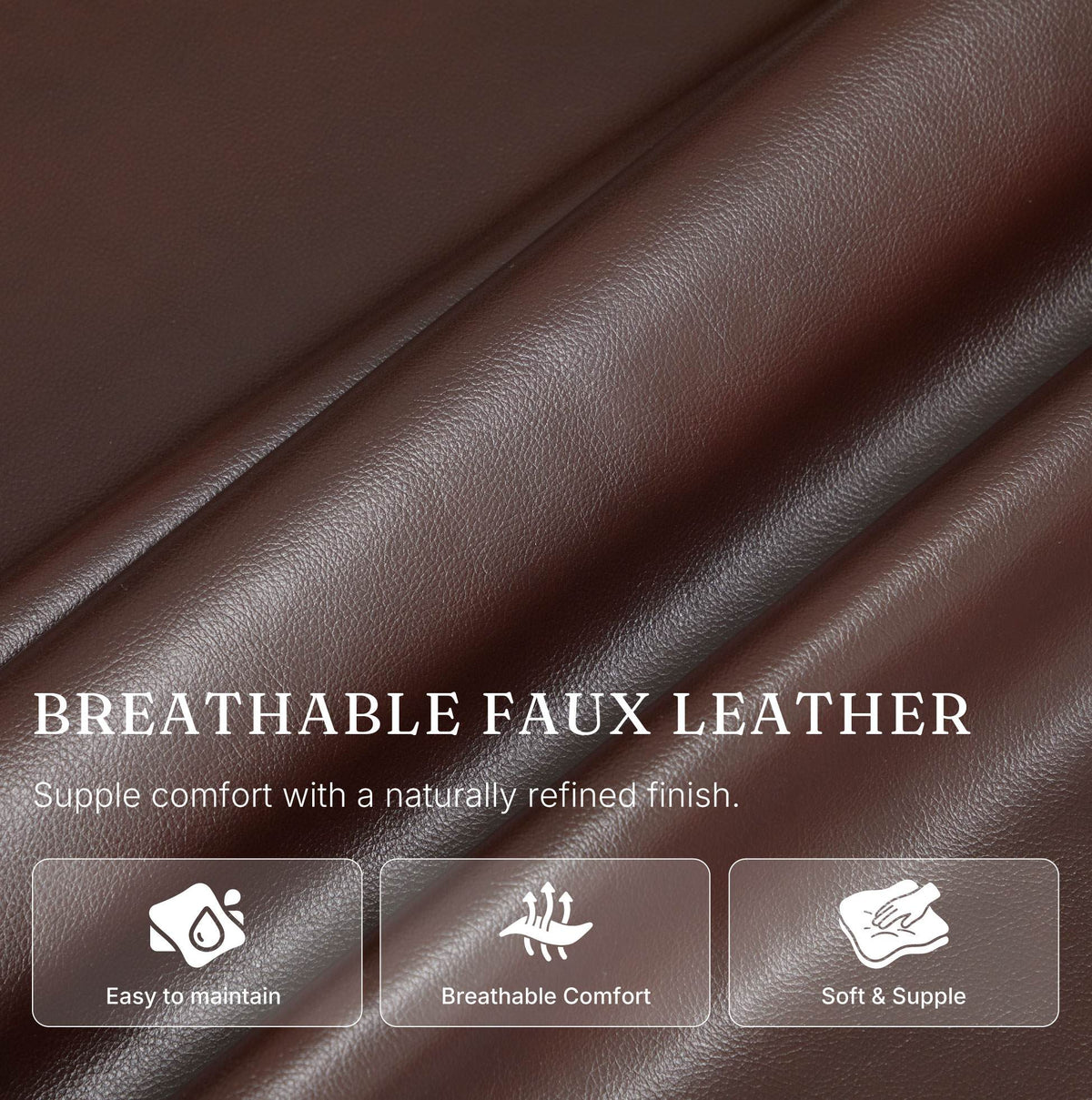 Breathable faux leather used on the Irene House 9188S Pro in brown — easy to maintain, soft and supple