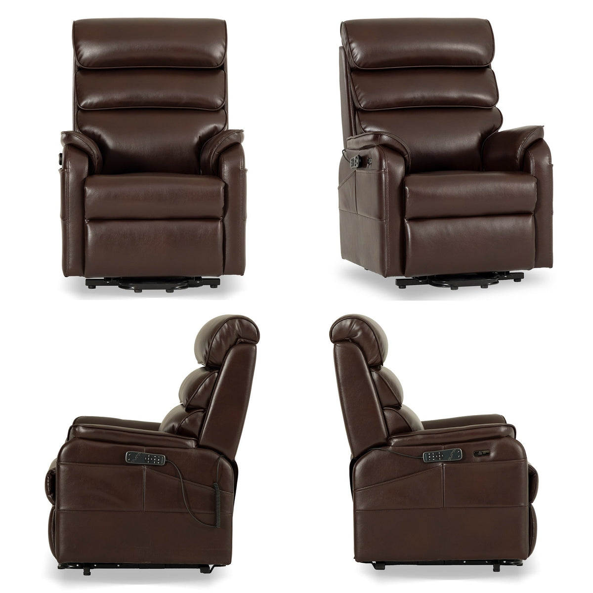Irene House 9188S Pro in brown breathable faux leather shown from four angles — front, side, upright and reclined