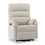 Irene House 9188S Pro small power lift recliner in cream white chenille, 45-degree view with the seat raised
