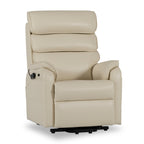 Irene House 9188S Pro small power lift recliner in cream white breathable faux leather, 45-degree view with the seat raised