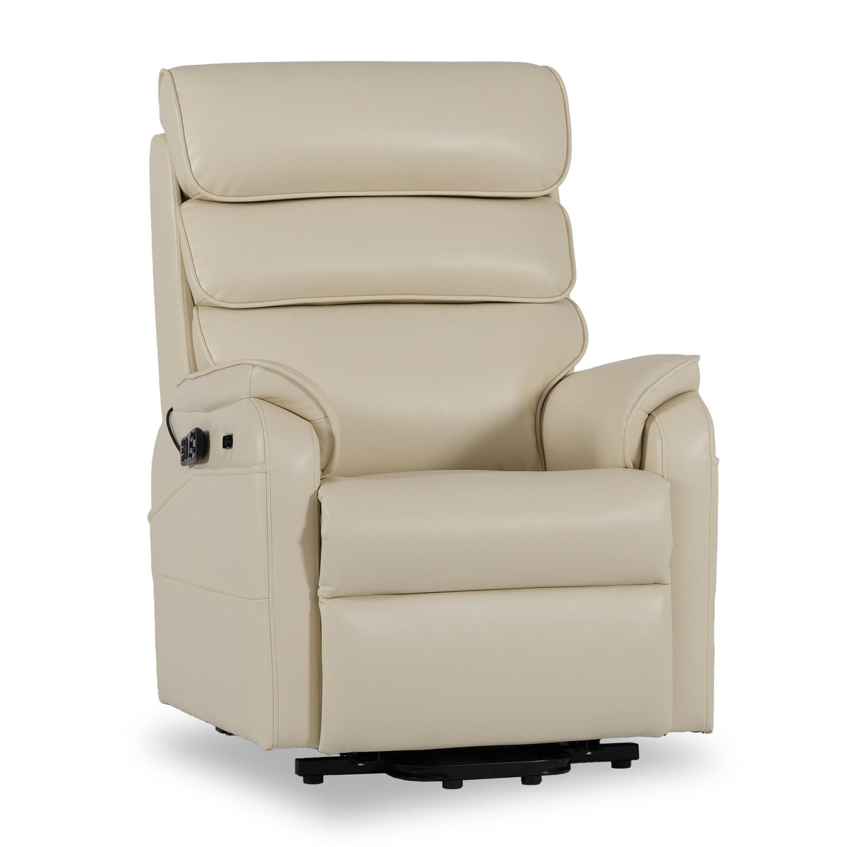 Irene House 9188S Pro small power lift recliner in cream white breathable faux leather, 45-degree view with the seat raised