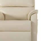 Close-up of the cream white breathable faux leather upholstery and arm stitching on the Irene House 9188S Pro